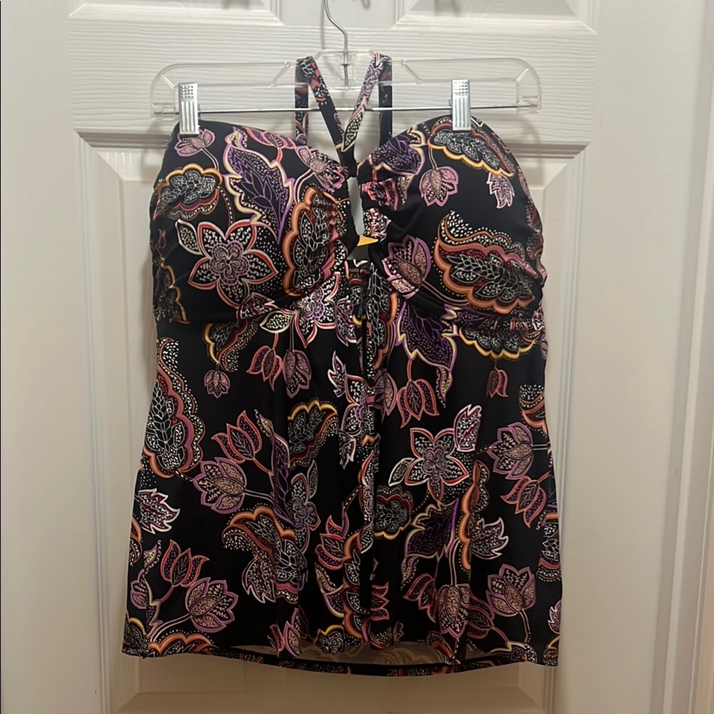 Swimsuits For All Black and Pink Floral Swim Dress
